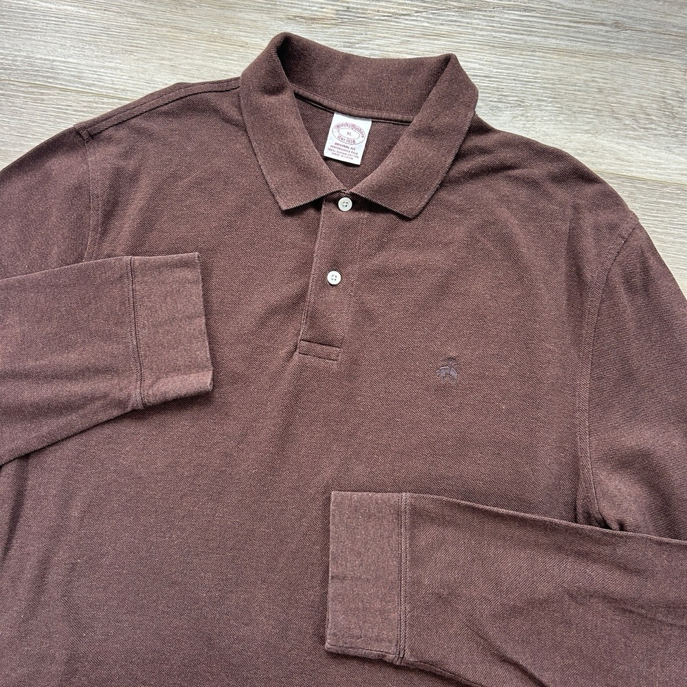Brooks Brothers XL Performance Knit Polo Long Sleeve Cotton Chocolate Brown - Picture 1 of 9